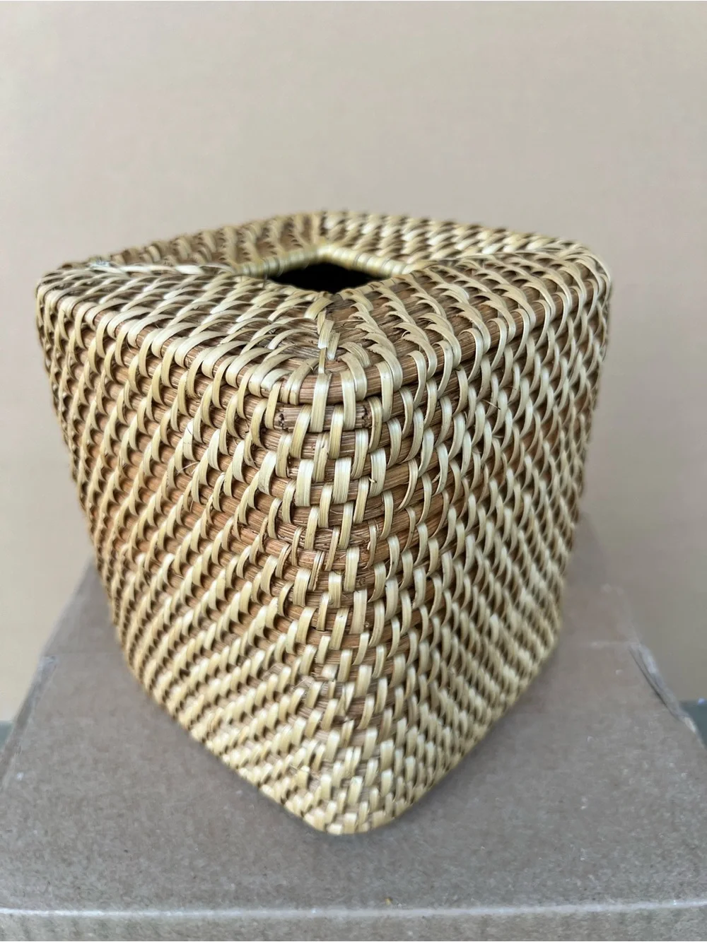 Handwoven Rattan Wicker Tissue Box Cover Natural Square Boho Coastal Bathroom